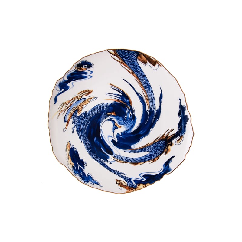 Table et cuisine - Assiettes - Assiette Classics on Acid - Imari dragon céramique bleu blanc or / Ø 28 cm - Seletti - Imari dragon - Porcelaine fine