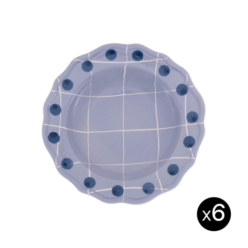 Table et cuisine - Assiettes - Assiette creuse Quadri céramique violet / Set de 6 - Ø 23 cm / Peint à la main - Bitossi Home - Lavande / Pois bleu - Porcelaine