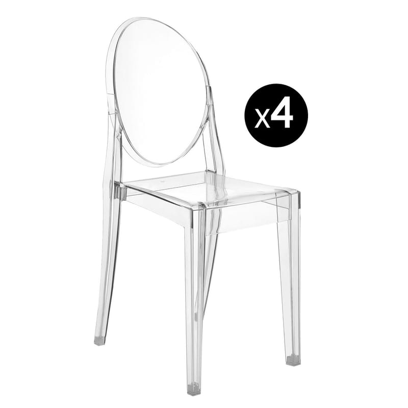 Mobilier - Chaises, fauteuils de salle à manger - Chaise empilable Victoria Ghost plastique transparent / Lot de 4 - Polycarbonate 2.0 / Philippe Starck, 2005 - Kartell - Cristal - Polycarbonate 2.0