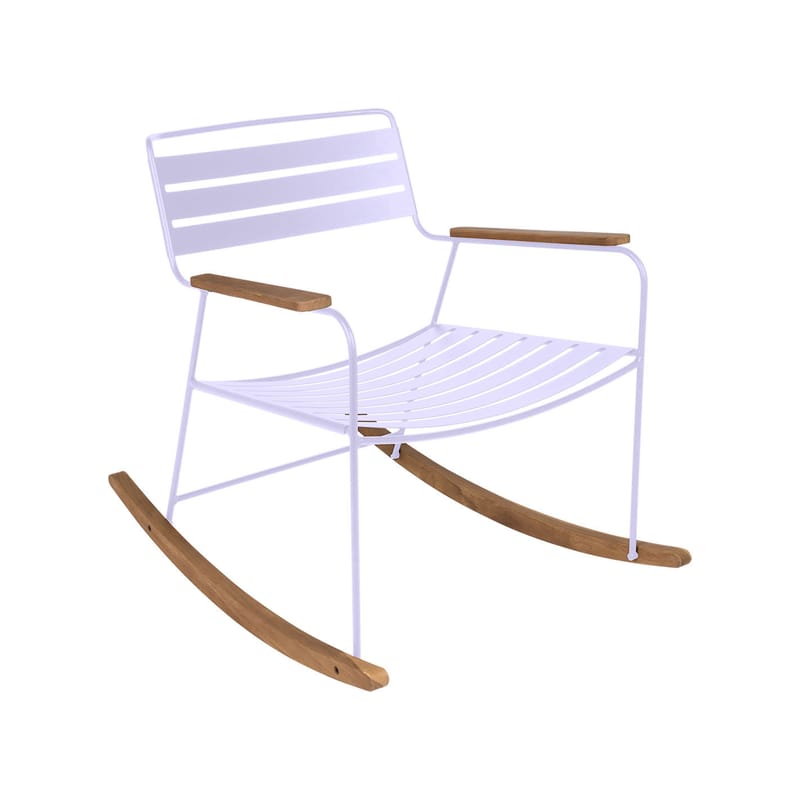 Mobilier - Fauteuils - Rocking chair Surprising métal violet / teck - Fermob - Guimauve - Acier, Teck