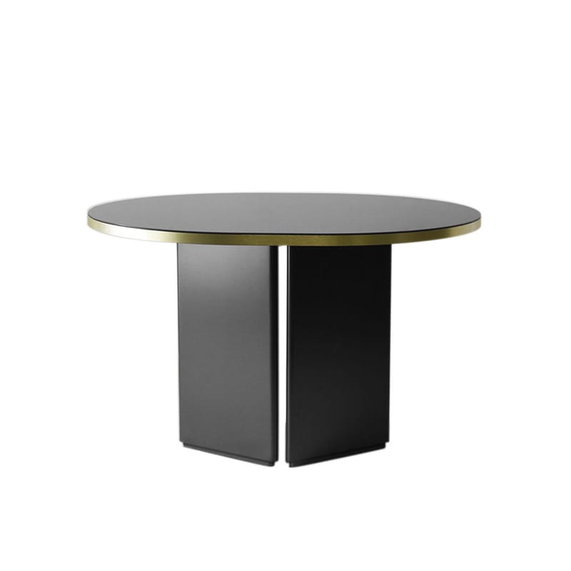 Mobilier - Tables - Table ovale Brandy verre noir / 120 x 100 cm - ENOstudio - Noir / Contour laiton - MDF laqué, Métal, Verre laqué