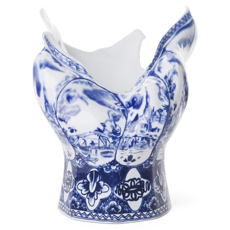 Decoration - Vases - Blow away Vase ceramic white blue - Moooi - White & blue - China