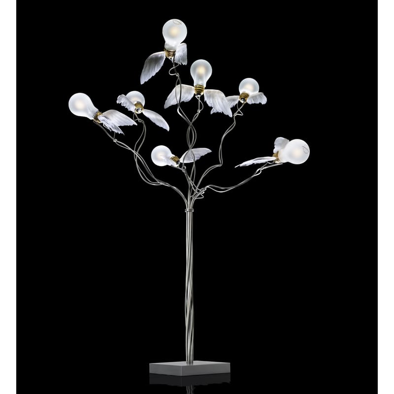 Luminaire - Lampes de table - Lampe de table Birdie\'s Busch tissu blanc métal / H 90 cm - Ingo Maurer, 2002 - Ingo Maurer - Blanc / Acier & câbles transparents - Métal, Plume