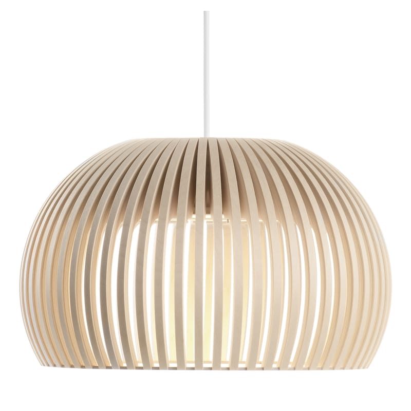 Illuminazione - Lampadari - Sospensione Atto legno naturale LED /  Ø 34 cm - Secto Design - Betulla naturale / Cavo bianco - Doghe di betulla, Tessuto
