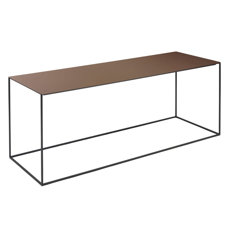 Arredamento - Tavolini  - Tavolino basso Slim Irony / 124 x 41 x H 46 cm - Zeus - Metallo ruggine / Piede nero ramato - Acciaio verniciato