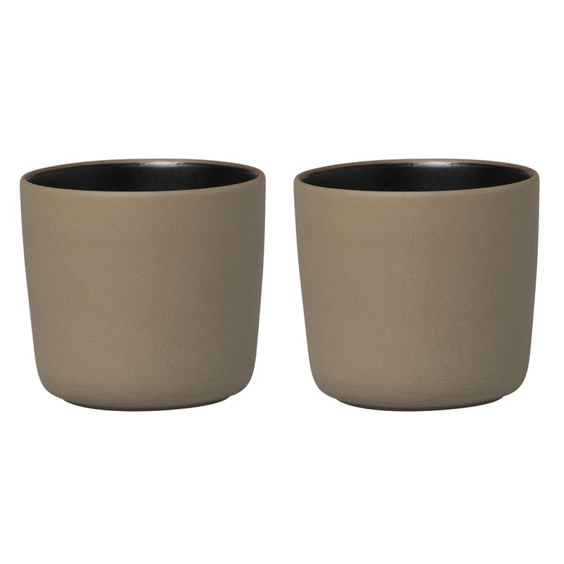 Tableware - Coffee Mugs & Tea Cups - Oiva Coffee cup ceramic beige / Without handle - Set of 2 - Marimekko - Oiva / Earth beige & black - Sandstone
