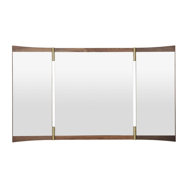 Décoration - Miroirs - Miroir mural Vanity 3 bois naturel / L 116,6 x H 69 cm - Pivotant / Panneaux articulés - Gubi - L 116,6 x H 69 cm - Laiton, Placage noyer, Verre