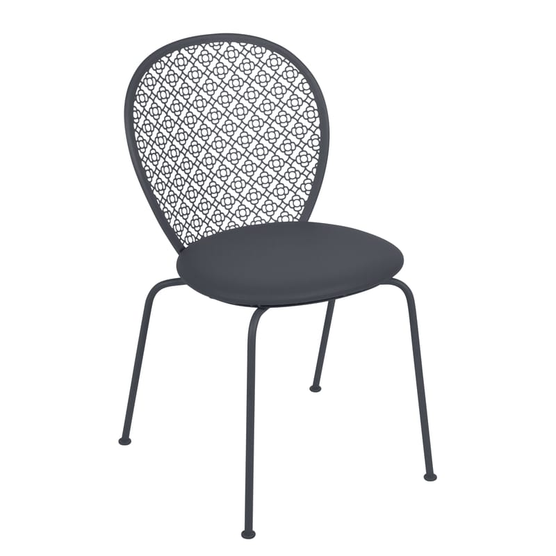 Möbel - Stühle  - Stapelbarer Stuhl Lorette metall textil grau / Metall - Fermob - Anthrazit - lackierter Stahl, Polyurethan-Schaum, Skaï® Kunstleder