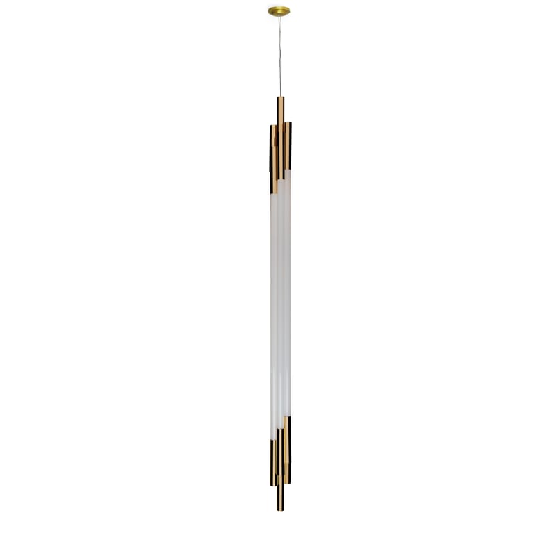 Luminaire - Suspensions - Suspension ORG Vertical Medium verre blanc / LED - H 160 cm - DCW éditions - L 160 cm / Blanc & laiton - Aluminium anodisé, Verre opalin