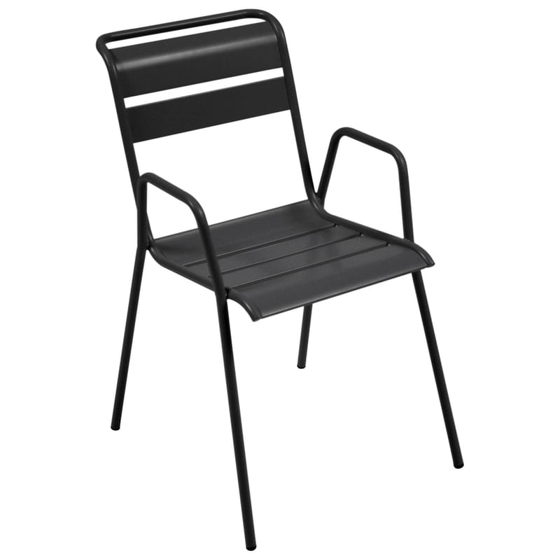 Mobilier - Chaises, fauteuils de salle à manger - Fauteuil bridge empilable Monceau métal gris noir / L 52 cm - Fermob - Carbone - Acier peint
