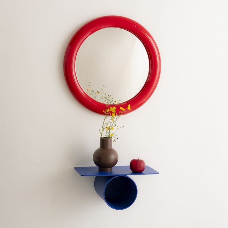 Miroir mural Duplum céramique rouge / Ø 48,3 cm - raawii