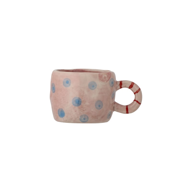 Décoration - Pour les enfants - Tasse Nini céramique rose / Ø 7 x H 6 cm - Grès - Bloomingville - Rose / Pois bleus - Grès émaillé