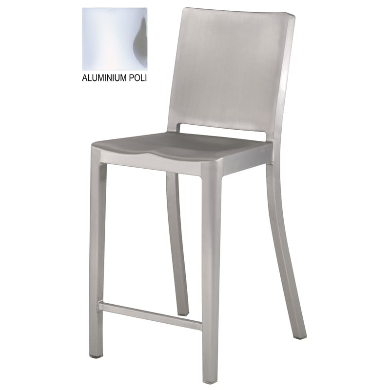 Furniture - Bar Stools - Hudson Indoor Bar chair metal H 61 cm - Metal - Emeco - Polished aluminium - Recycled polished aluminium