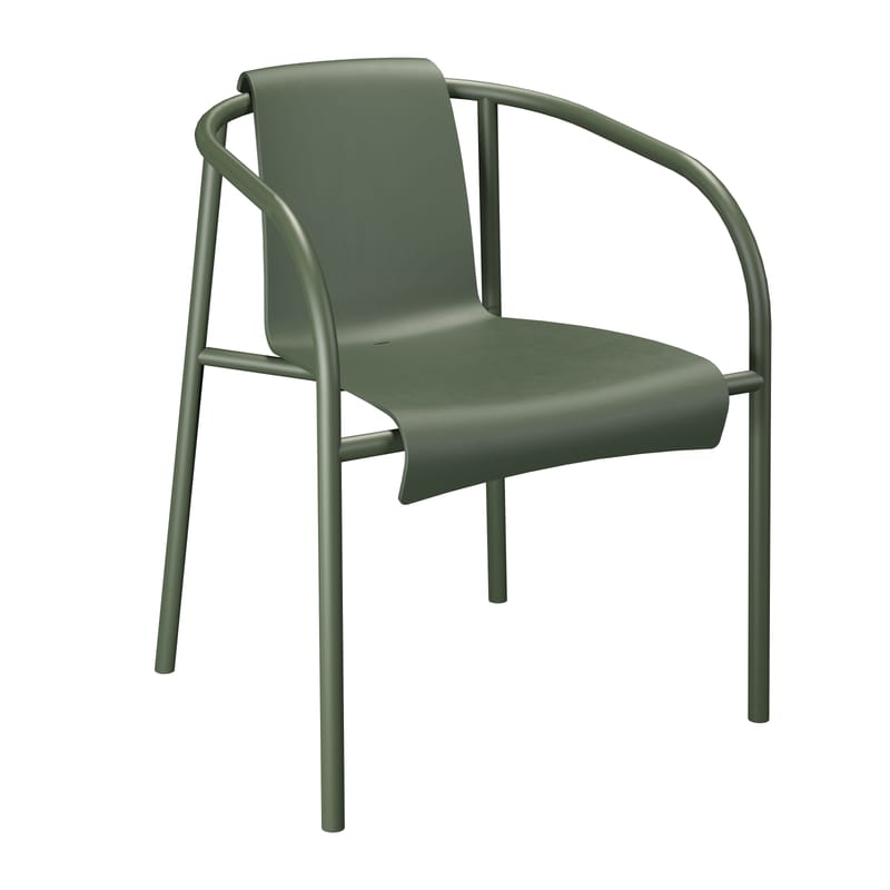 Mobilier - Chaises, fauteuils de salle à manger - Fauteuil empilable Nami plastique vert / Plastique recyclé - Houe - Vert olive - Acier, Plastique recyclé