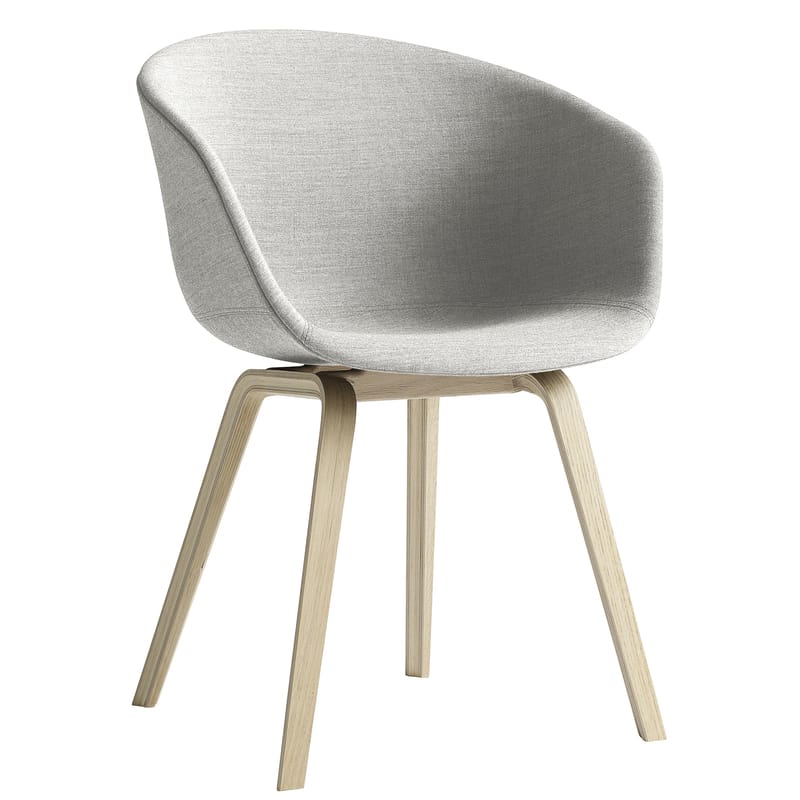 Furniture - Chairs - About a chair AAC23 Padded armchair textile grey natural wood 4 legs /Full fabric - Hay - Light grey / Natural oak feet - Fabric, Foam, Polypropylene, Soaked oak plywood