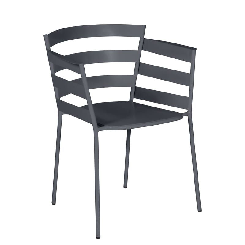 Furniture - Chairs - Rythmic Stackable armchair metal grey black / Steel - Fermob - Carbon - Painted steel