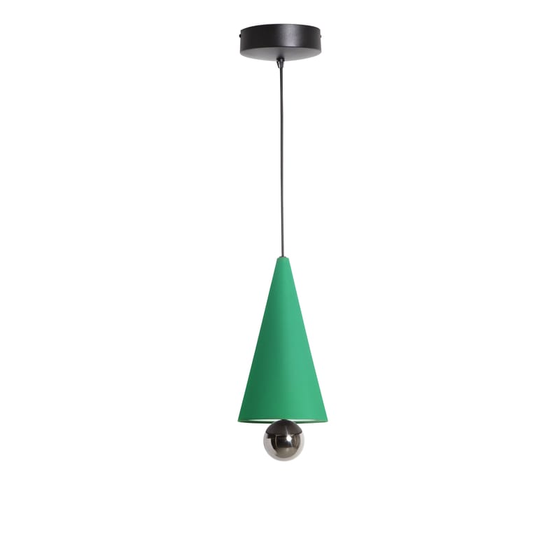 Luminaire - Suspensions - Suspension Cherry Small métal vert / LED - Ø 16 x H 38 cm - Petite Friture - Vert menthe / Sphère titanium - Aluminium