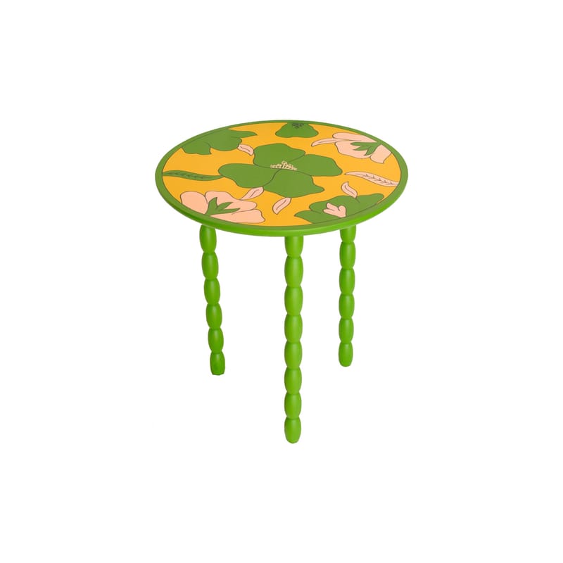 Mobilier - Tables basses - Table d\'appoint Clarita bois vert / Ø 45 x H 52 cm - Bois motifs peints à la main - POPUS EDITIONS - Vert - Hêtre