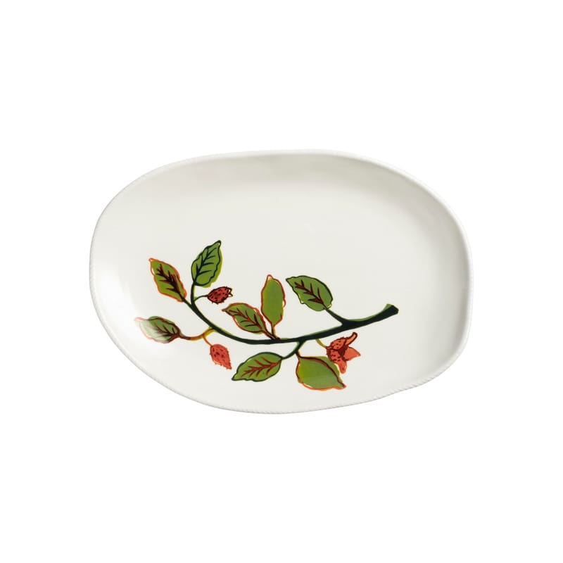 Table et cuisine - Assiettes - Assiette Autumn small céramique blanc / 27.5 x 18.5 cm - & klevering - Small / Blanc & motif vert - Porcelaine