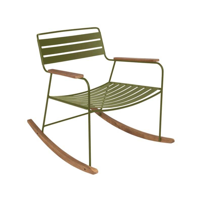 Mobilier - Fauteuils - Rocking chair Surprising métal vert / teck - Fermob - Pesto - Acier, Teck