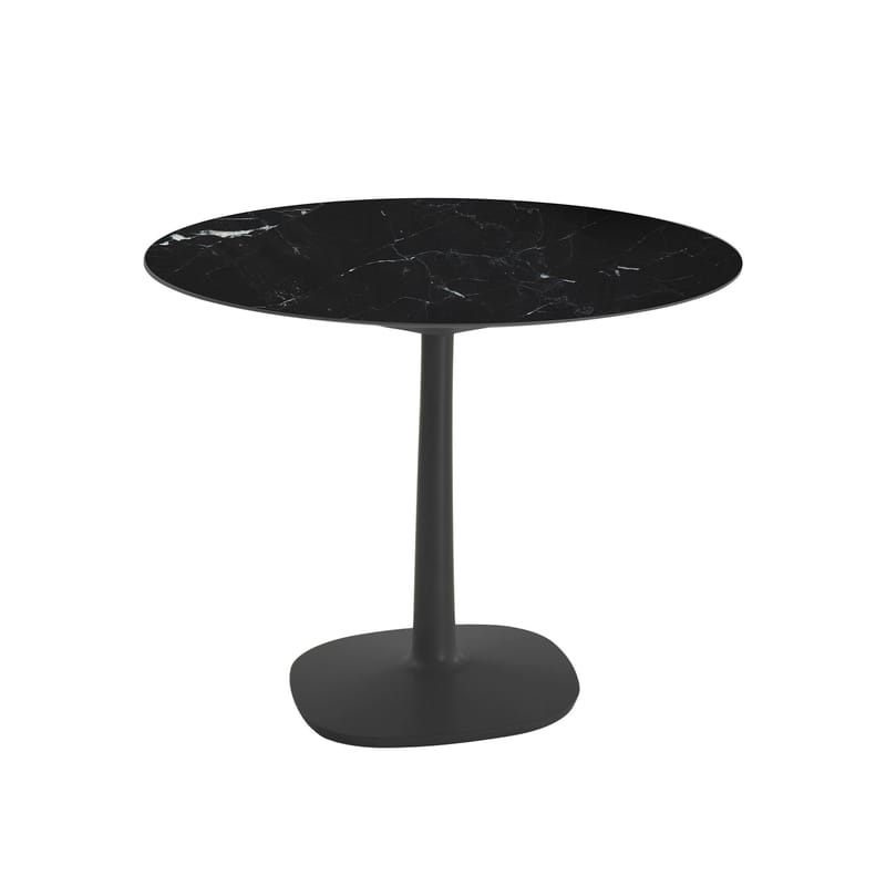 Outdoor - Garden Tables - Multiplo indoor/outdoor - Round table ceramic stone black / Marble effect - Ø 78 cm - Kartell - Black - Stoneware with marble effect, Varnished aluminium