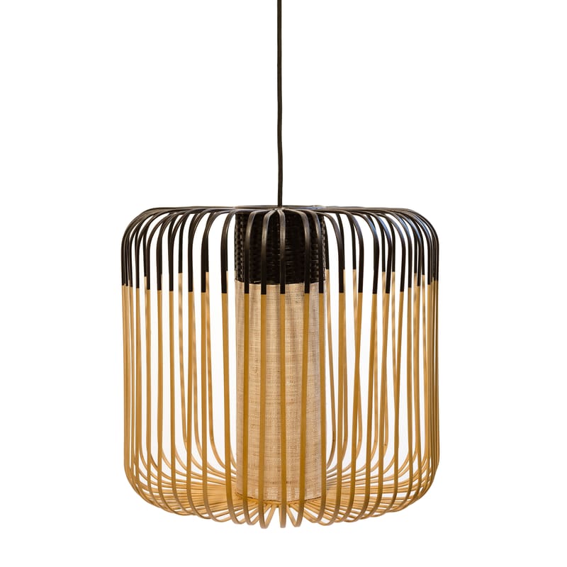Luminaire - Suspensions - Suspension Bamboo Light M bois noir / H 40 x Ø 45 cm - Forestier - Noir / Naturel - Bambou naturel, Métal, Tissu