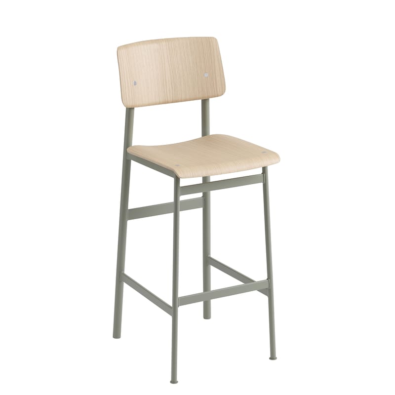 Mobilier - Tabourets de bar - Chaise de bar Loft bois naturel / H 75 cm - Muuto - Vert poudré / Chêne - Acier laqué époxy, Contreplaqué de chêne verni