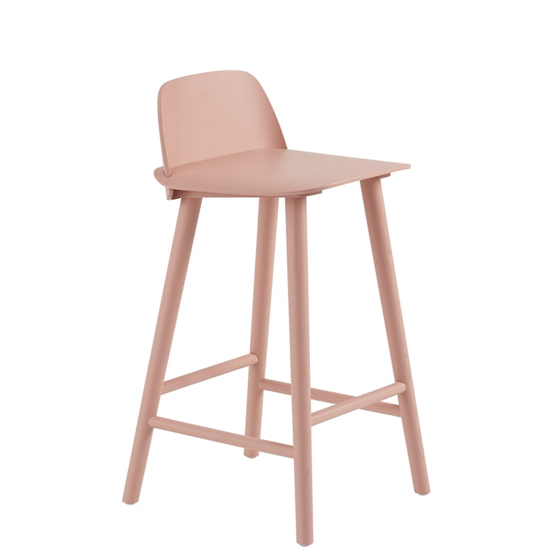 Mobilier - Tabourets de bar - Chaise de bar Nerd bois rose / H 65 cm - Muuto - Rose pâle - Chêne massif, Contreplaqué