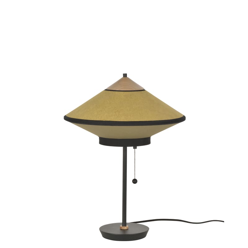 Luminaire - Lampes de table - Lampe de table Cymbal tissu jaune / Ø 35 cm - Velours - Forestier - Bronze - Chêne, Métal laqué, Tissu coton tissé, Velours