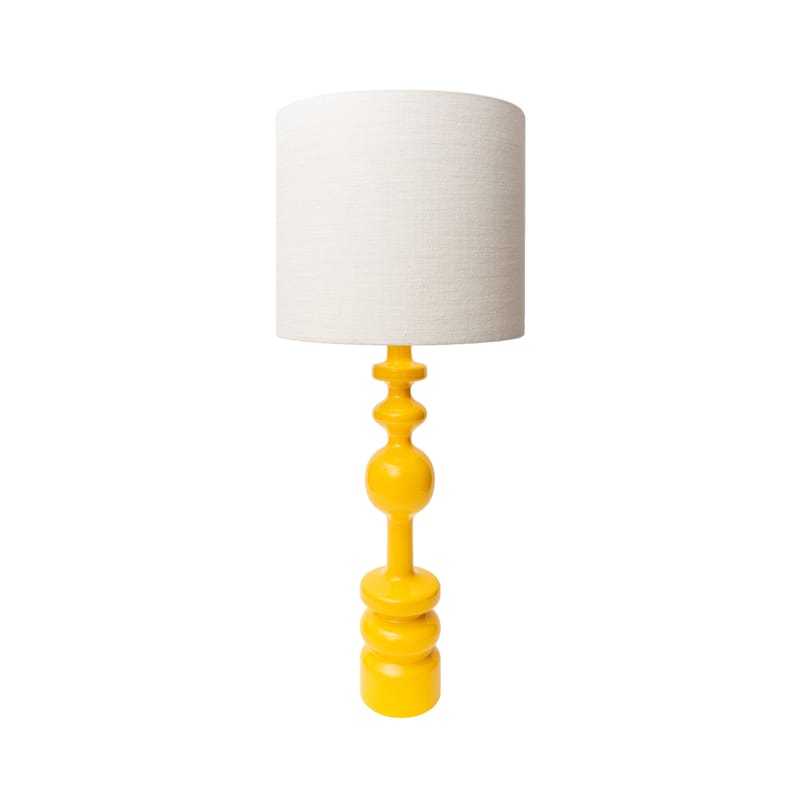 Luminaire - Lampes de table - Lampe de table Pamela tissu bois jaune / Ø 35 x H 87 cm - POPUS EDITIONS - Pied jaune / Abat-jour blanc uni - Hêtre laqué, Lin