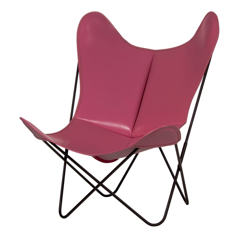Möbel - Lounge Sessel - Sessel AA Butterfly leder rosa Leder / Gestell schwarz - AA-New Design - Gestell schwarz / Leder rosa - lackierter Stahl, Leder