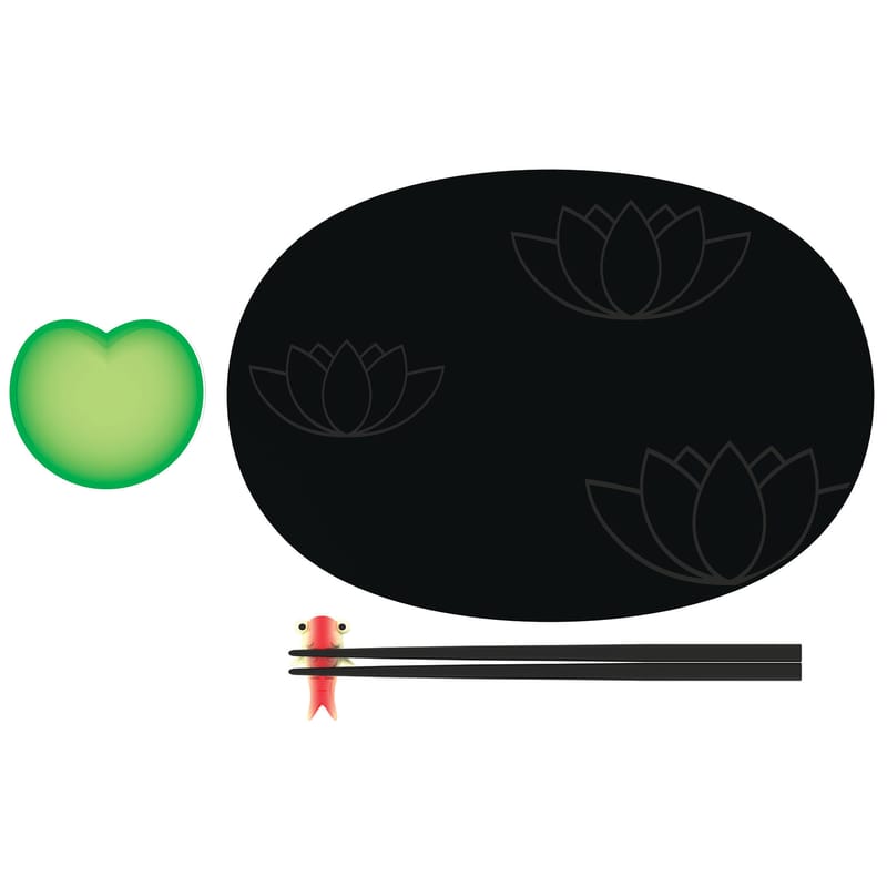 Tavola - Fun in the Kitchen - Set sushi Lily Pond materiale plastico ceramica verde nero - Alessi - Nero - Verde - Rosso - Melamina, Porcellana Bone China