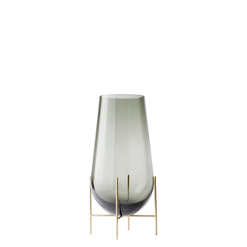 Décoration - Vases - Vase Echasse  Small métal verre gris or / H 28 cm - Audo Copenhagen - H 28 cm / Fumé & Laiton - Laiton massif, Verre