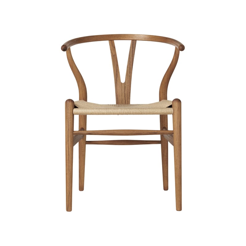 Mobilier - Chaises, fauteuils de salle à manger - Chaise CH24 - Wishbone Chair bois naturel / Hans J. Wegner, 1950 - Corde de papier - CARL HANSEN & SON - Teck huilé FSC / Corde naturelle - Corde en papier, Teck massif huilé FSC