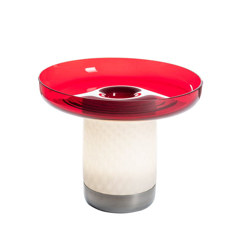 Illuminazione - Lampade da tavolo - Lampada senza fili ricaricabile Bontà vetro rosso / Piano in vetro rimovibile - Ø 26 x H 21,4 cm - Artemide - Rossa/Base bianca - Metallo, Vetro