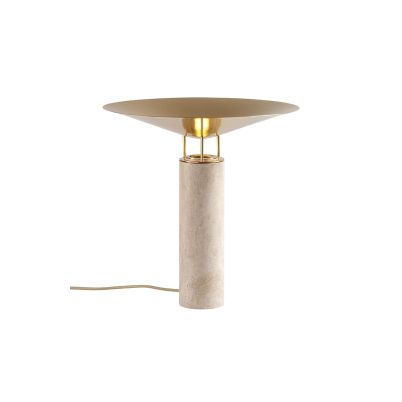 Luminaire - Lampes de table - Lampe de table Rebound métal pierre beige / Travertin /Ø 40 x H 39,4 cm - Carpyen - Beige / Laiton - Laiton, Marbre