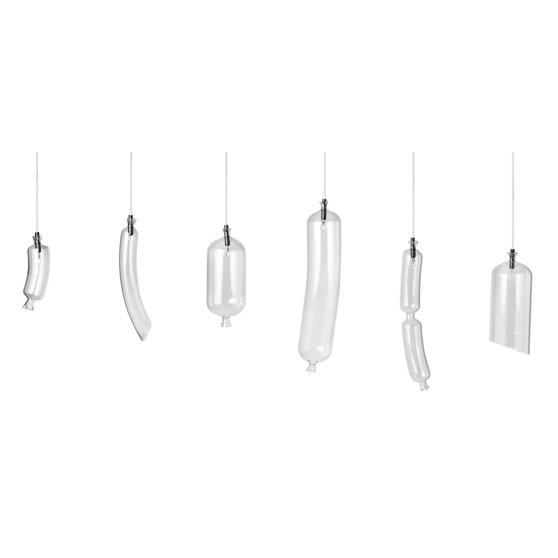 Lighting - Pendant Lighting - So-Sage Pendant glass transparent Bar of 6 elements - Petite Friture - Transparent / Graphite bar - Borosilicated glass, Painted brass