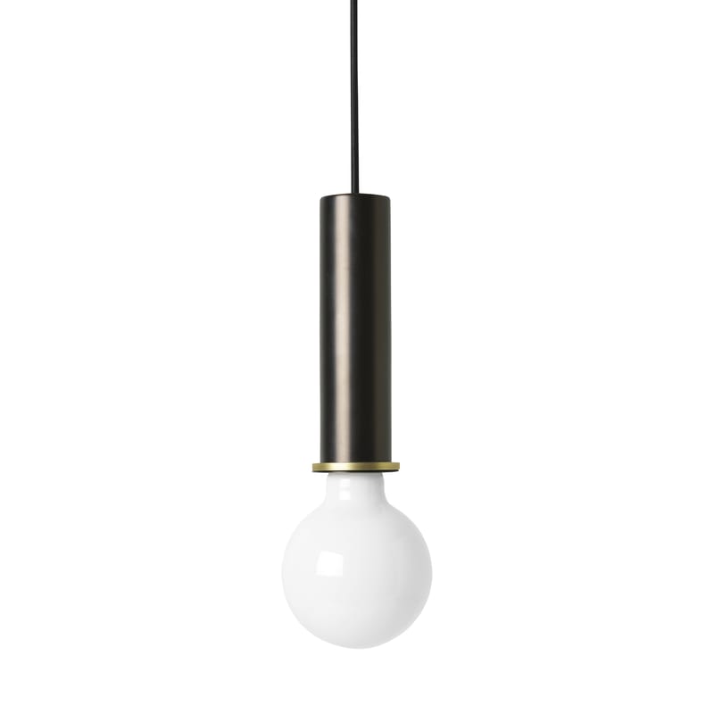 Luminaire - Suspensions - Suspension Socket High métal noir / H 17 cm - Ferm Living - Noir métallisé / Anneau laiton - Métal plaqué laiton