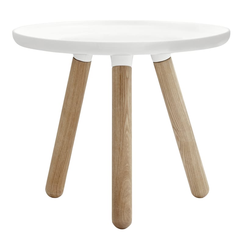 Mobilier - Tables basses - Table basse Tablo Small plastique bois blanc / Ø 50 cm - Normann Copenhagen - Blanc - Frêne naturel, Matériau composite