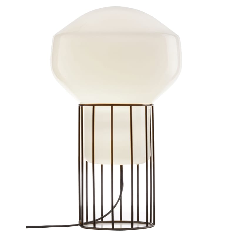 Lighting - Table Lamps - Aérostat Piccola Table lamp glass white - Fabbian - Black structure / White diffuser - Nickel-plate metal, Opalin mouth blown glass