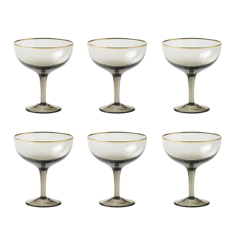 Table et cuisine - Verres  - Coupe à champagne Decò verre gris / Set de 6 - H 12,4 cm - Bitossi Home - Gris - Verre soufflé