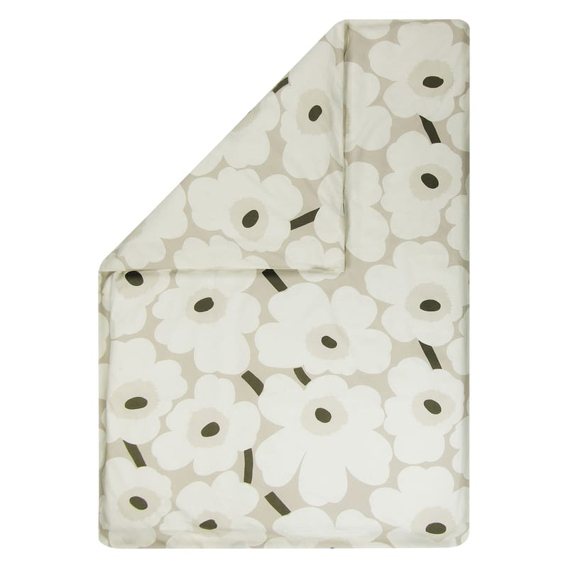 Décoration - Textile - Housse de couette 240 x 220 cm Unikko tissu beige - Marimekko - Unikko / Beige, blanc, vert - Coton, Lin