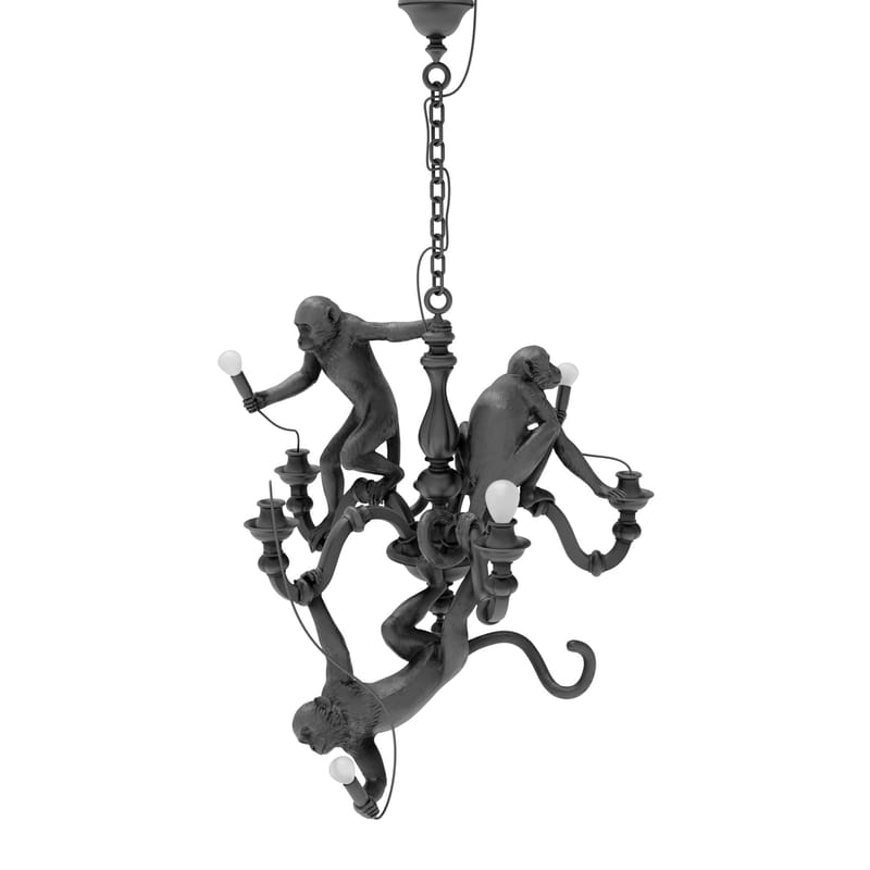 Leuchten - Pendelleuchten - Pendelleuchte Monkey Chandelier plastikmaterial schwarz / Kronleuchter - Ø 80 x H 105 cm - Seletti - Schwarz - Harz