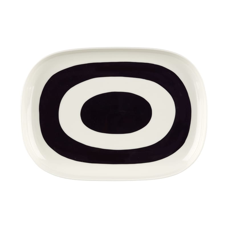 Table et cuisine - Plateaux et plats de service - Plat de service Melooni céramique noir / 32 x 23 cm - Marimekko - Melooni / Noir & blanc - Grès