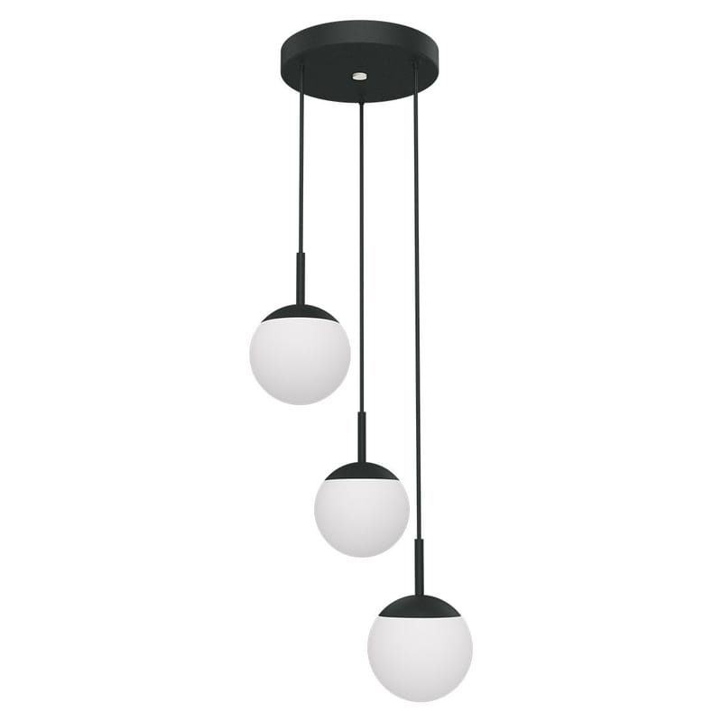 Luminaire - Suspensions - Suspension Mooon! Triple LED métal verre noir / Bluetooth - Ø 15 cm - Fermob - Carbone - Aluminium, Verre