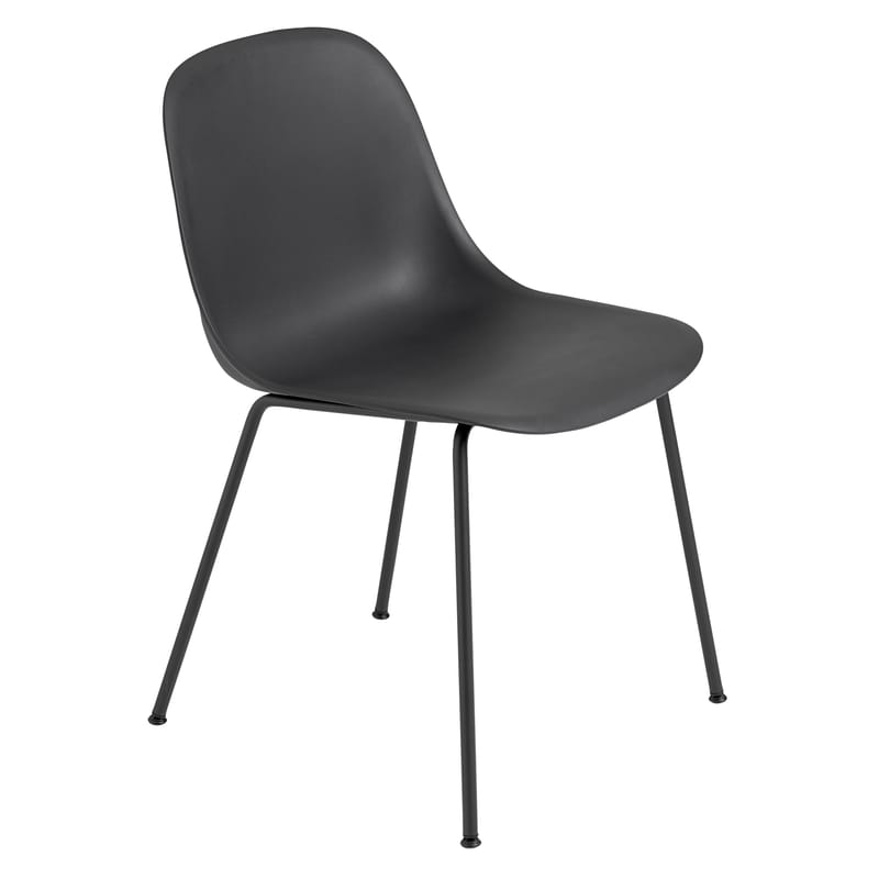 Mobilier - Chaises, fauteuils de salle à manger - Chaise Fiber plastique noir / Pieds métal - Plastique recyclé - Muuto - Noir - Acier, Plastique recyclé