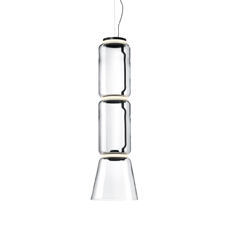 Luminaire - Suspensions - Suspension Noctambule Cône n°2 verre transparent / LED - Ø 36 x H 127 cm - Flos - H 127 cm / Transparent - Acier, Fonte d\'aluminium, Verre soufflé