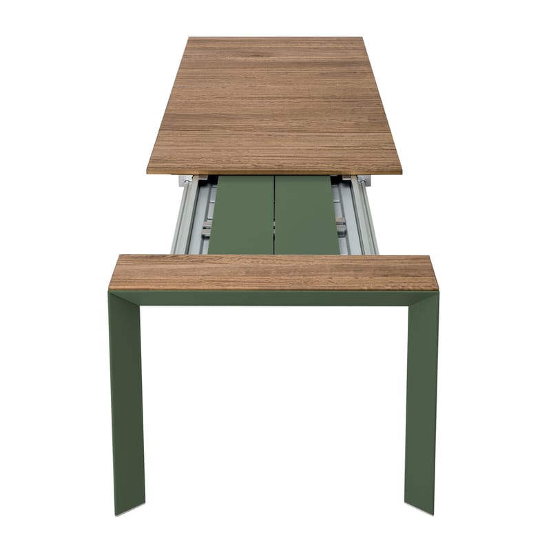 Jardin - Tables de jardin - Table à rallonge Nori vert bois naturel / Teck - L 199 à 279 cm - Kristalia - Teck / Vert olive - Aluminium anodisé, Teck
