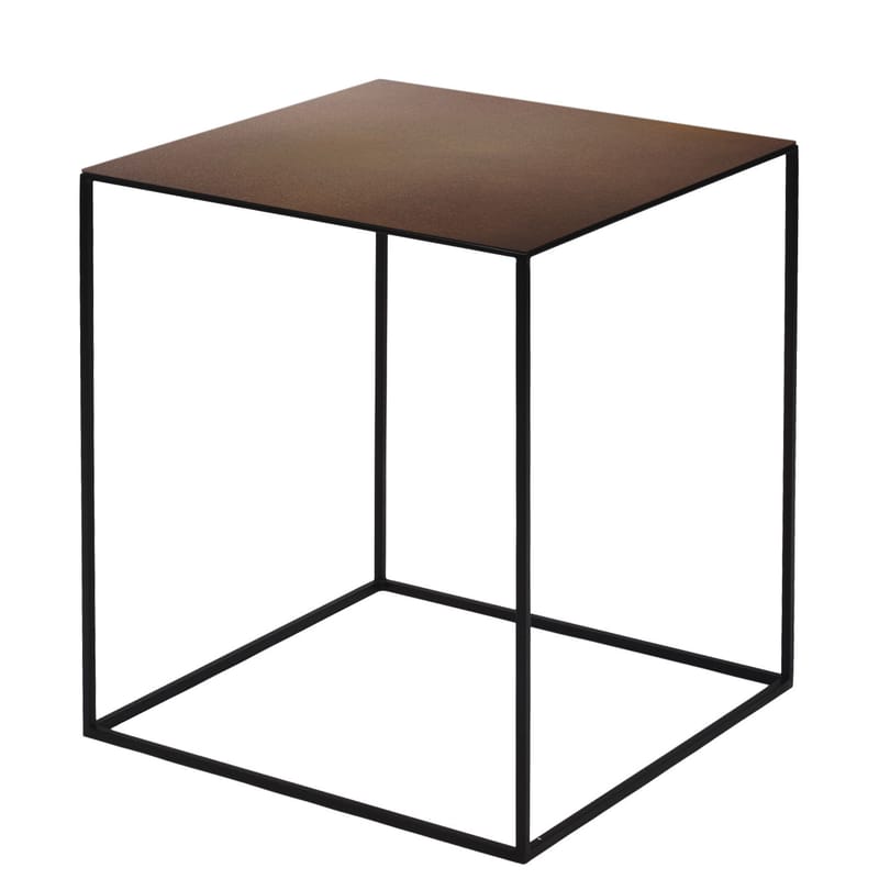Mobilier - Tables basses - Table basse Slim Irony marron noir métal / 41 x 41 x H 46 cm - Zeus - Métal Rouille / Pied noir cuivré - Acier peint