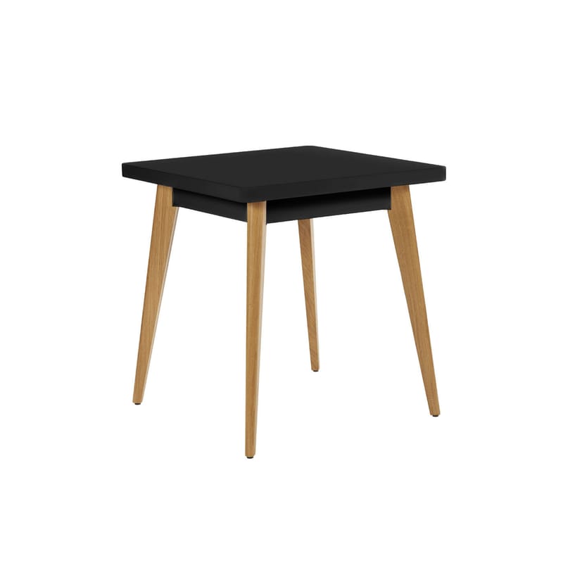 Mobilier - Tables - Table carrée 55 métal noir / Pieds chêne - 70 x 70 cm - Tolix - Noir (mat fine texture) / Chêne - Acier laqué, Chêne massif PFC